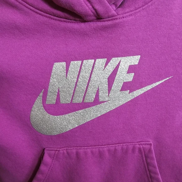 Nike Girls' Bright Purple Hoodie with Silver Glitter Logo Size Small (4/5) - Picture 4 of 5